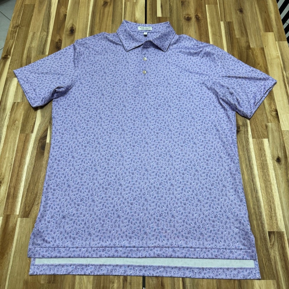 Peter Millar Polo Shirt Mens M Purple Cocktail Print Summer Comfort Performance